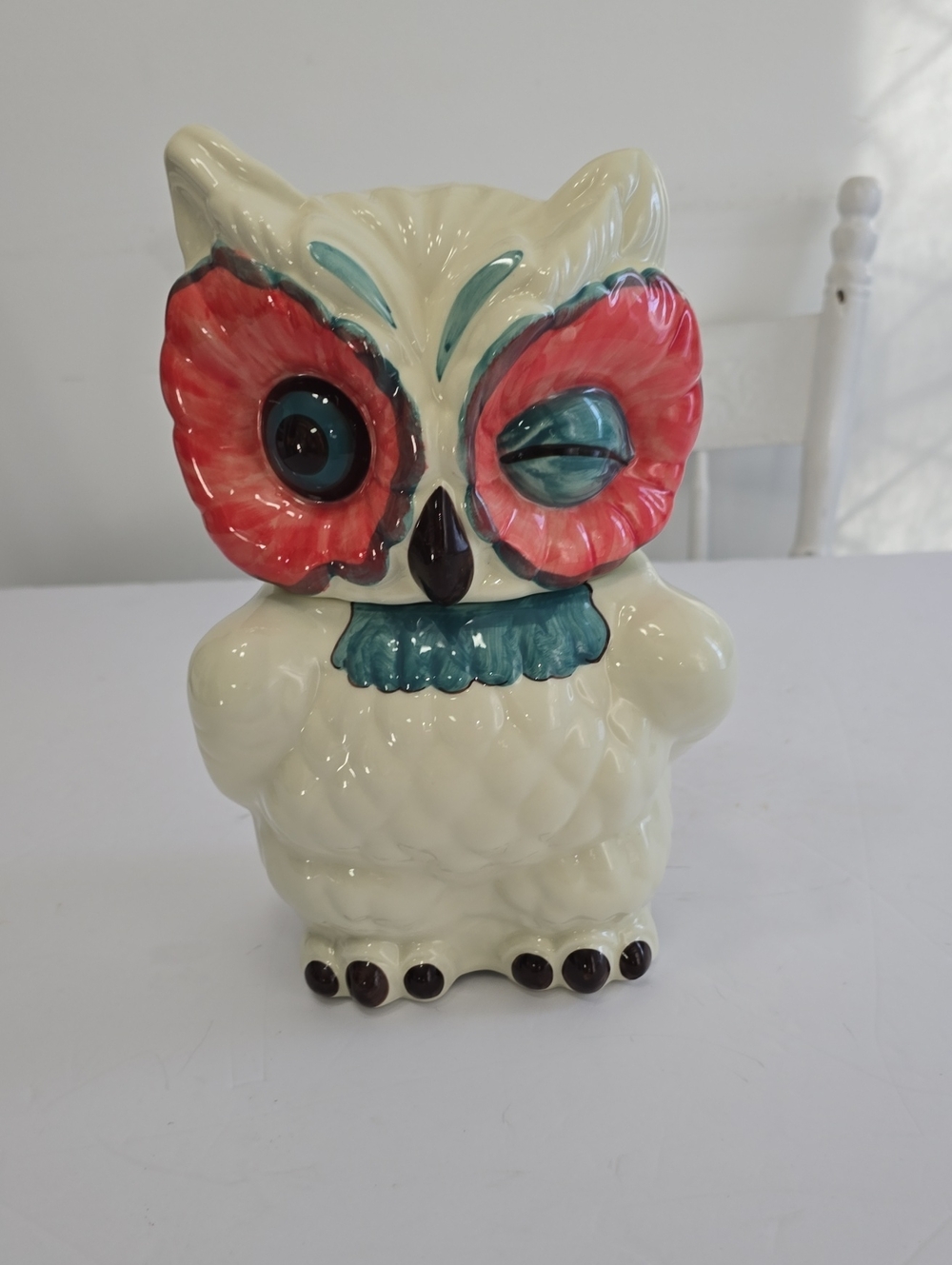 Vintage Anthropologie Winking  Owl Ceramic Cookie Jar A Real Hoot